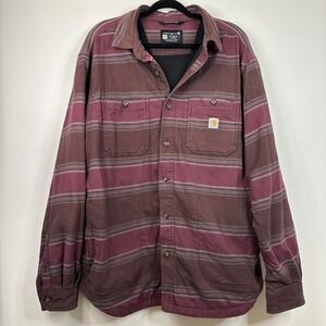 Carhartt‎ Rugged Flex Flannel Shacket L Relaxed Fit Plaid Maroon Brown